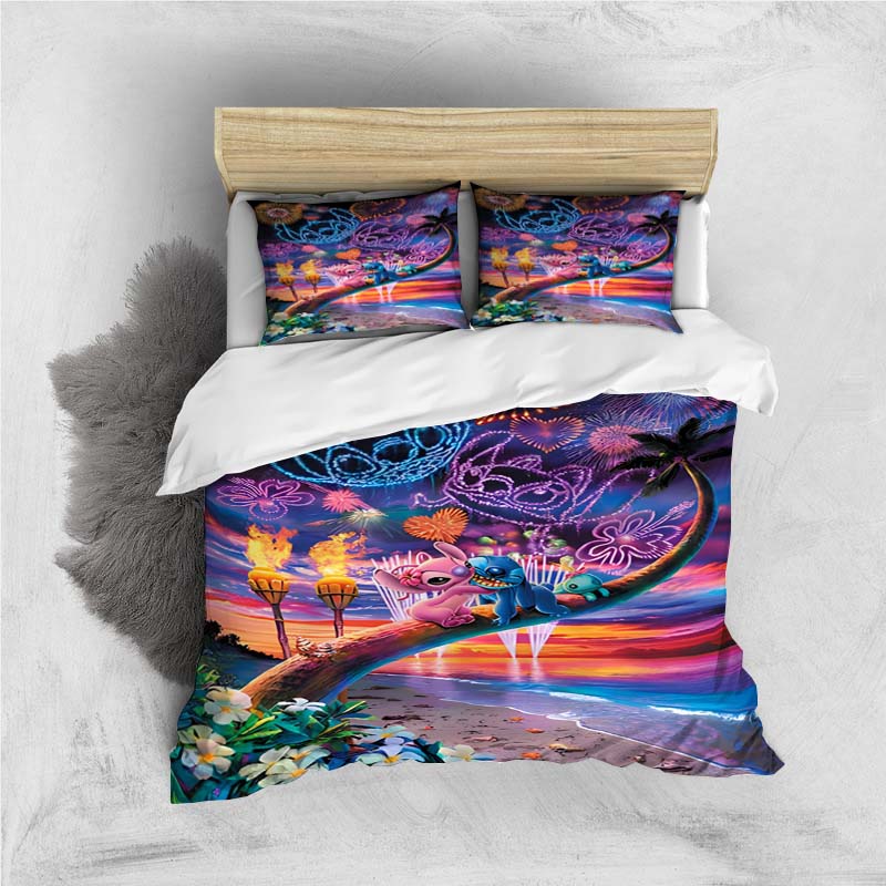 Mini Kawaii (Stitch) Bedding Set, Cartoon Duvet Cover and Pillowcases, Soft and Comfortable, Customizable.