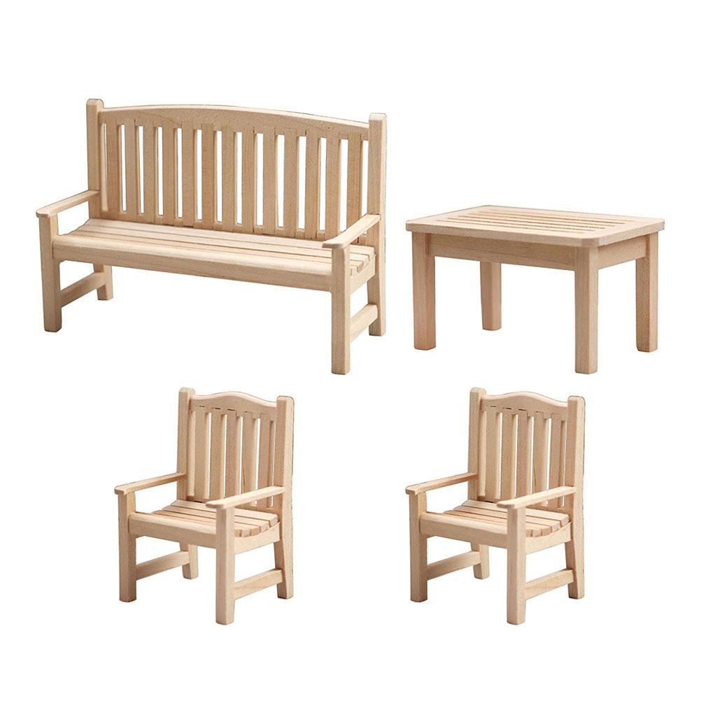 4 Pcs Garden Seat Miniature Chair Models Furniture Decor Bench Wooden Decoration