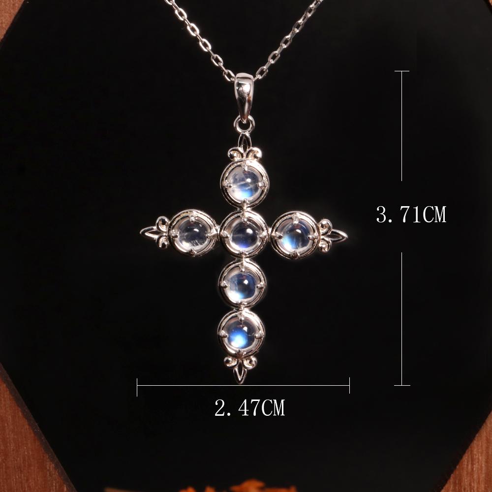 Классическое элегантное ожерелье с подвеской-крестом из натурального синего лунного камня, серебро 925 пробы, ювелирные изделия, женская повседневная одежда, подарок