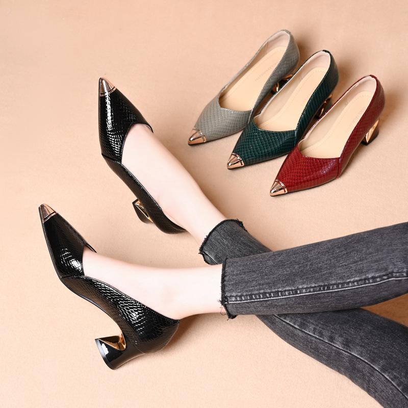 Остроносые туфли-лодочки на среднем каблуке, женские туфли на высоком каблуке, женские универсальные туфли-лодочки на толстом каблуке