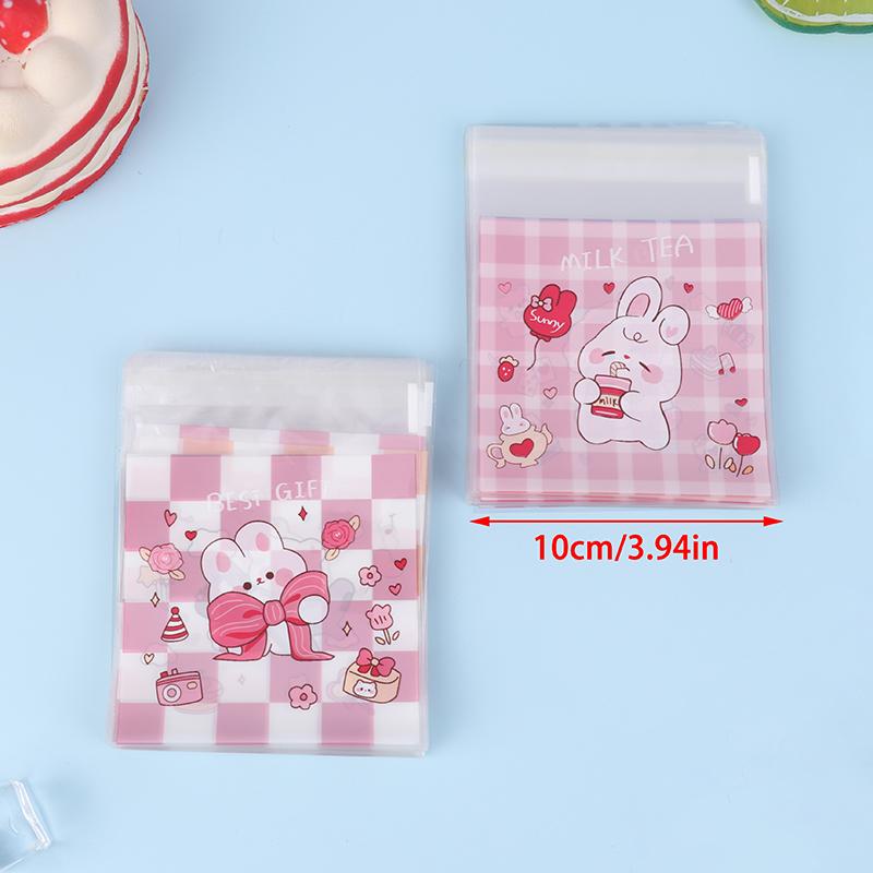 100Pcs Rabbit Bear Candy Bag Cartoon Transparent Plastic Self-adhesive Bag Cookie Wedding Birthday Party Decor DIY Gift Pouch
