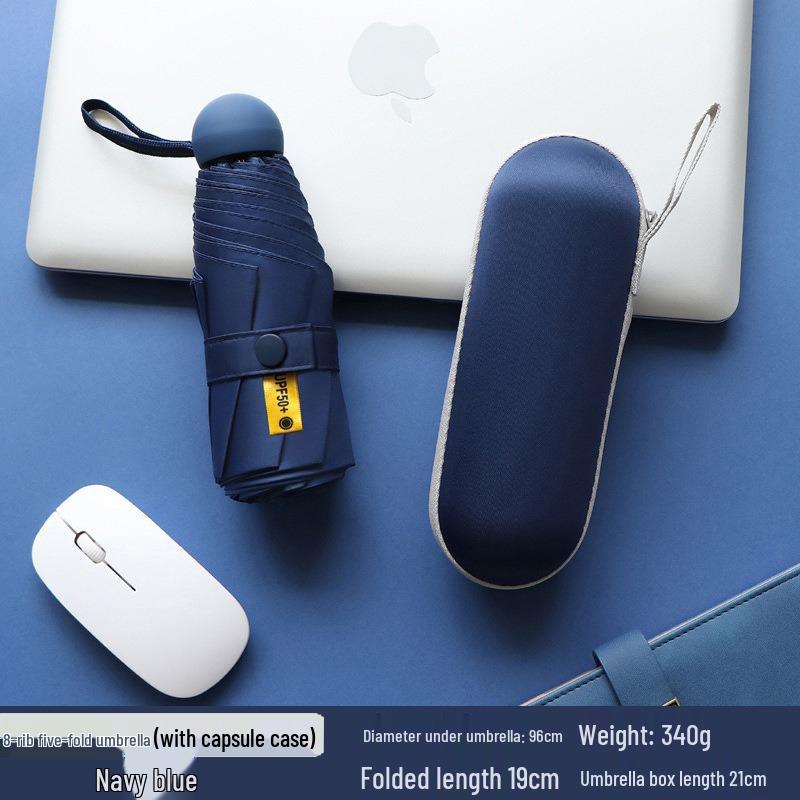 Женский мини-зонт двойного назначения: Компактный пятисложенный дизайн, Утолщенная ткань, Черный клей для защиты от УФ-лучей, Возможность нанесения логотипа на заказ