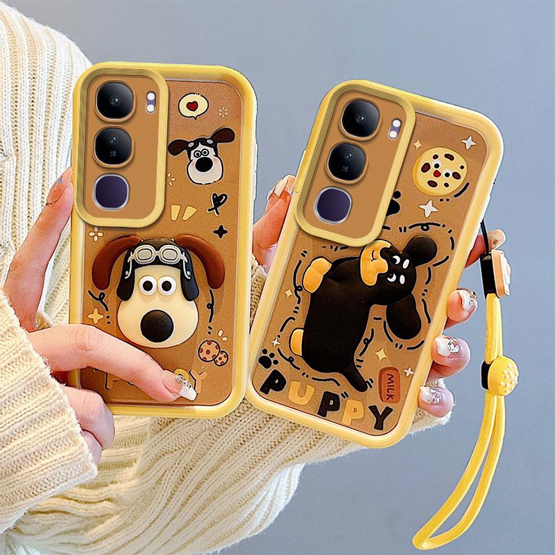 KEYSION Shockproof Case for VIVO V40 Lite with Lanyard Soft Silicone Cute 3D Cartoon Doll Phone Cover for VIVO Y200 5G Y19S