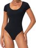 Women's Short Sleeve Bodysuits Double Lined Thong Body Suit Shirt Scoop Neck Going Out Tops Casual Tight Leotards