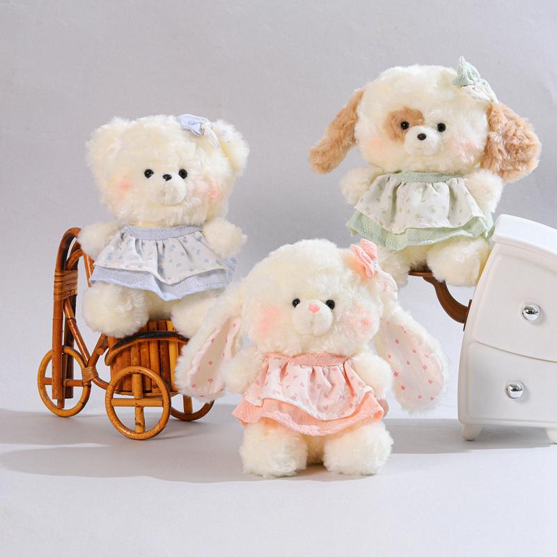Kawaii Dress Animal Plush Toys Set Stuffed Bear Rabbit Sheep Cat Dog Dolls Soft Room Decor Gifts For Girls Xmas Birthday