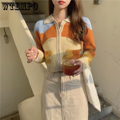 Женский свитер Весна и Осень Новый Кардиган короткой вязки с воротником поло