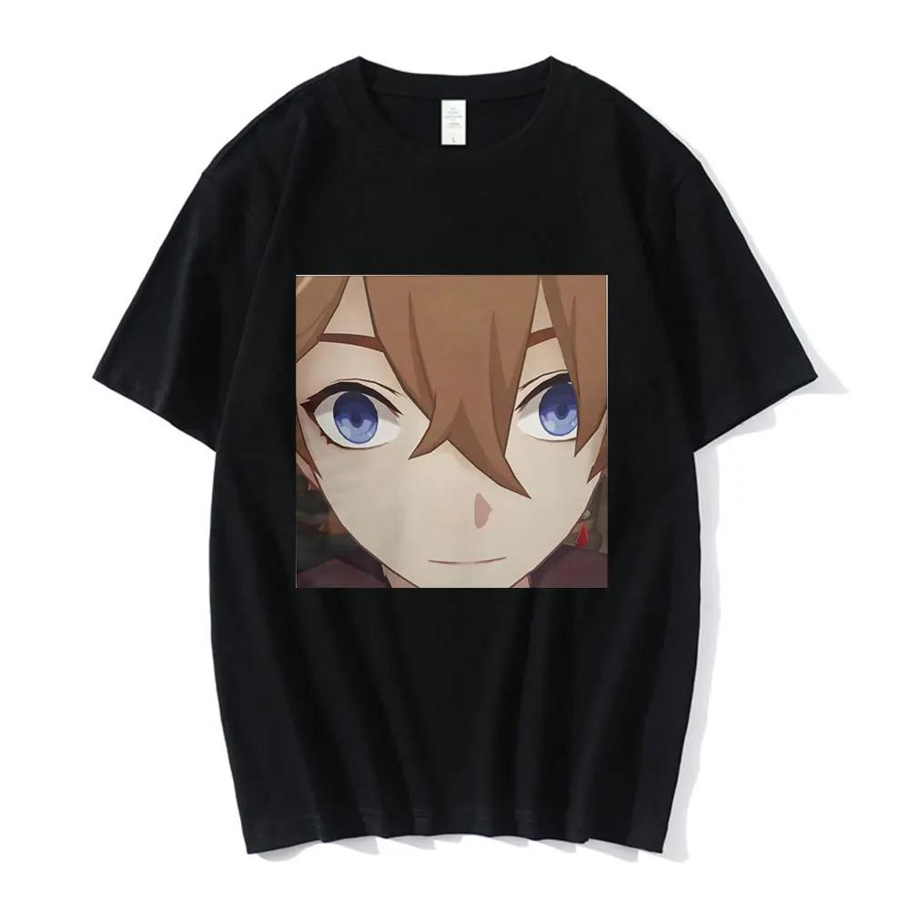 Anime Tartaglia Face Meme T Shirt Unisex Fashion Tee Short Sleeve Genshin Impact Game TShirts O Neck Tops Comfortable Soft