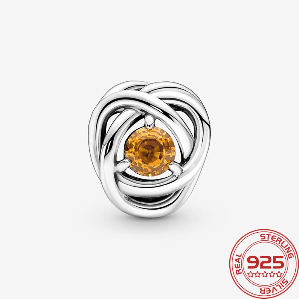 Аутентичный браслет с подвеской в виде круга вечности с камнем ноября, модный браслет из стерлингового серебра 925 пробы, женская модная брошь