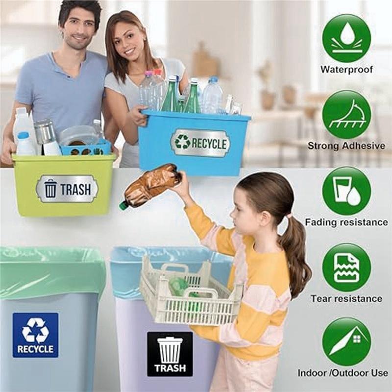 2025 Trend Waterproof Self Adhesive For Trash And Recycle Stickers For Bins, 4-Piece Set Recycling Stickers For Trash Cans Waste