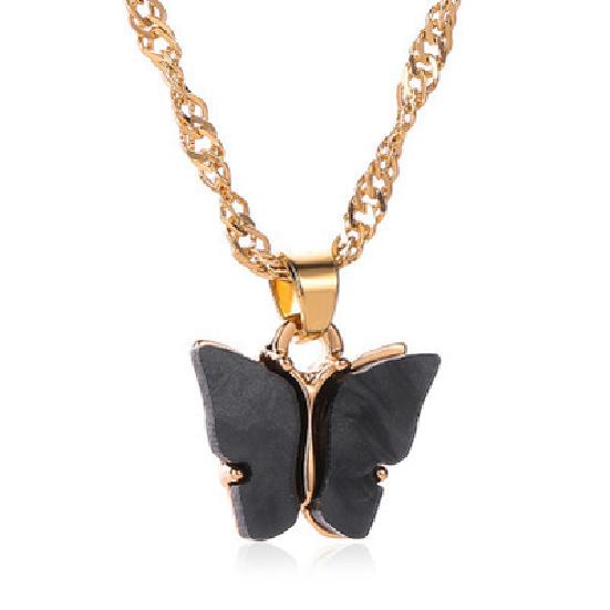 C187 Japanese and Korean Sweet Butterfly Necklace Acrylic Colorful Sweet Women's Collarbone Chain Personality Trendy Neck Chain