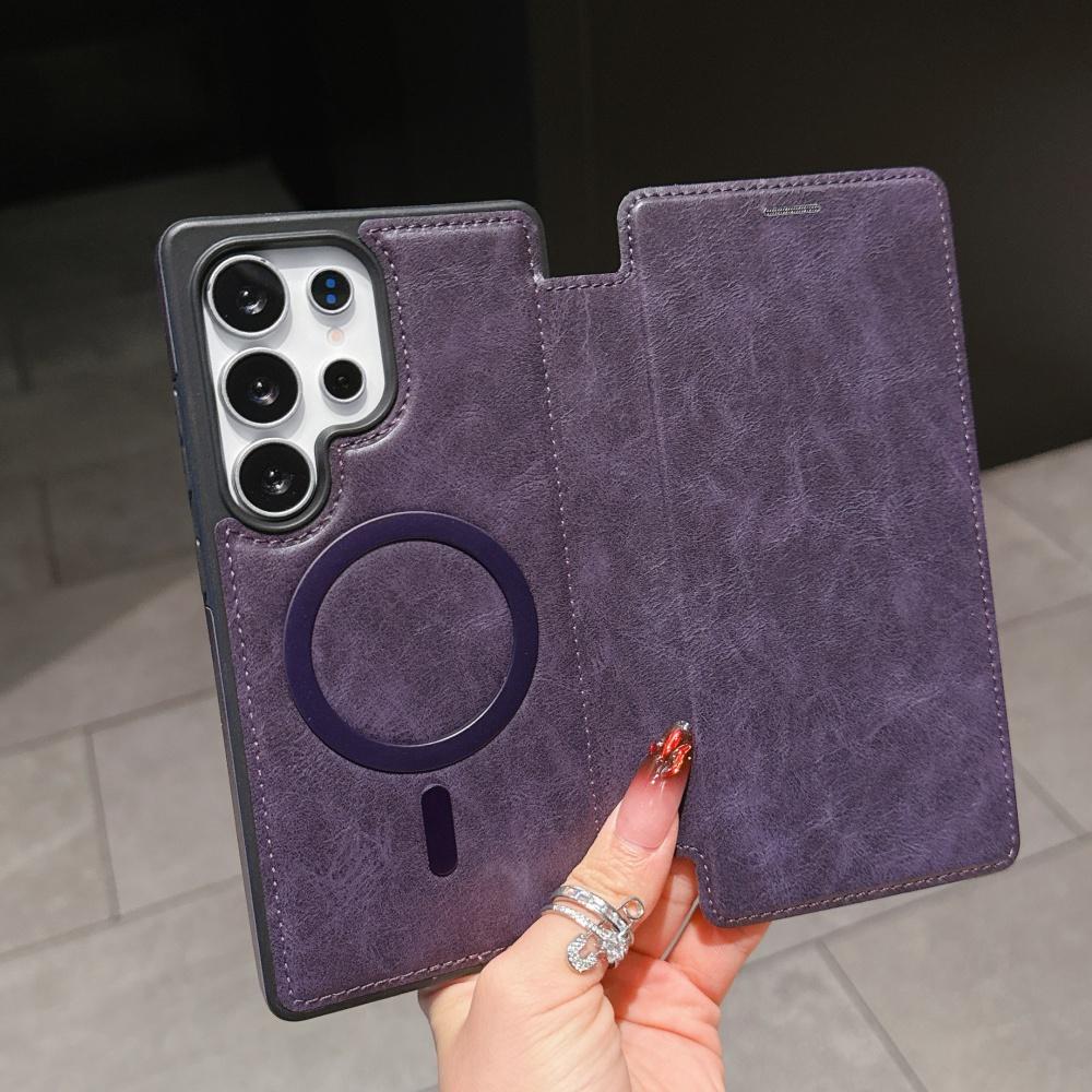 Роскошный кожаный чехол-книжка с отделением для карт для Samsung Galaxy S25 Ultra S24 S23 Plus S22 S25Edge с магнитной застежкой, откидной подставкой и держателем