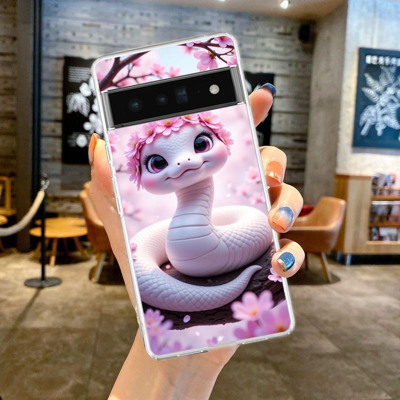 Чехол для телефона Google Pixel 9 8 7 6 5 4 4XL 7A 6A 5A 4A 3A Pro XL 5G Прозрачный Мягкий ТПУ Иллюстрация Слива Розовый Змея