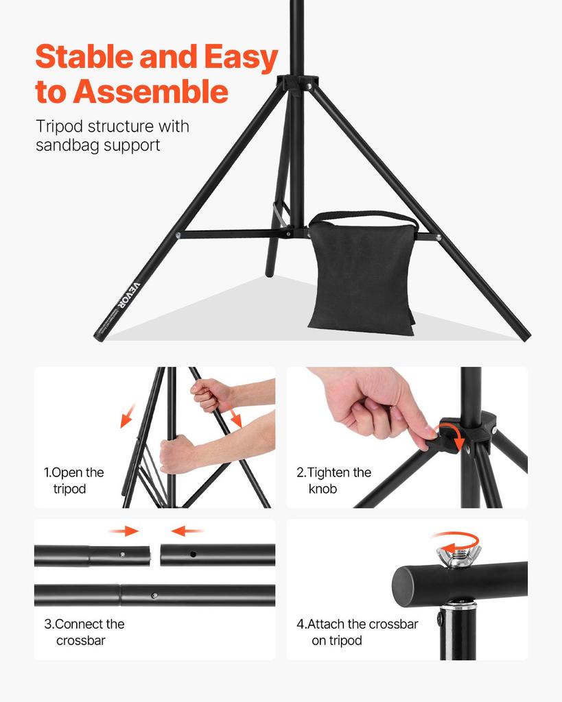 VEVOR Backdrop Stand, 10 x 10 ft Adjustable Photo Backdrop Stand Kit, Portable Background Backdrop Stand with 4 Crossbars
