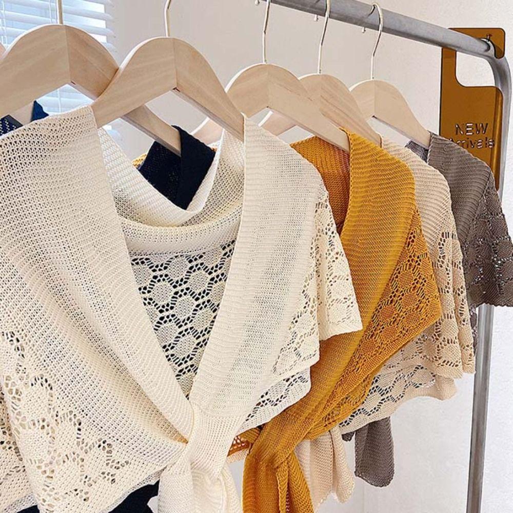 Solid Color Knitted Hollow Shawl Weave Blouse Shoulder Fake Collar Casual Knot Scarves Outdoor