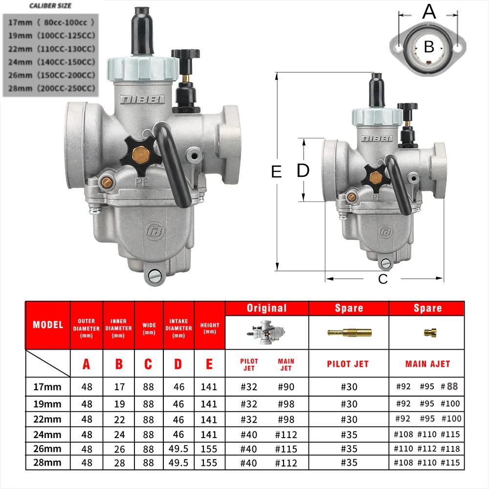 NIBBI PE17mm/19mm/22mm/24mm/26mm/28mm Flange Carburetor With Carb Jets Foam Air Filter Cleaner for Honda Yamaha Scooter Motor