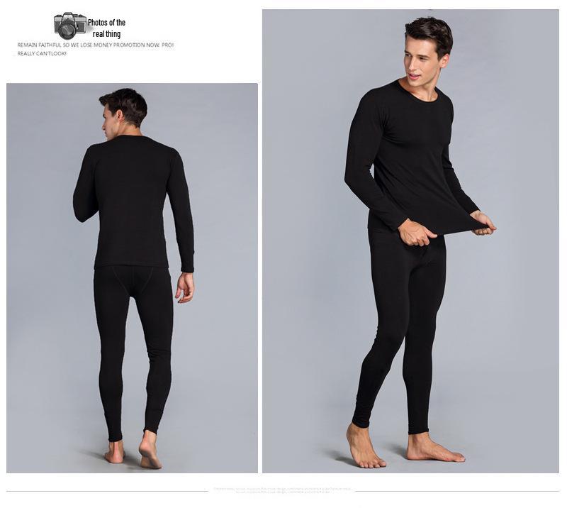 Унисекс Осенне-зимний Теплый Комплект Термобелья - Эластичный Базовый Слой Однотонного Дизайна с Круглым Вырезом для Пар