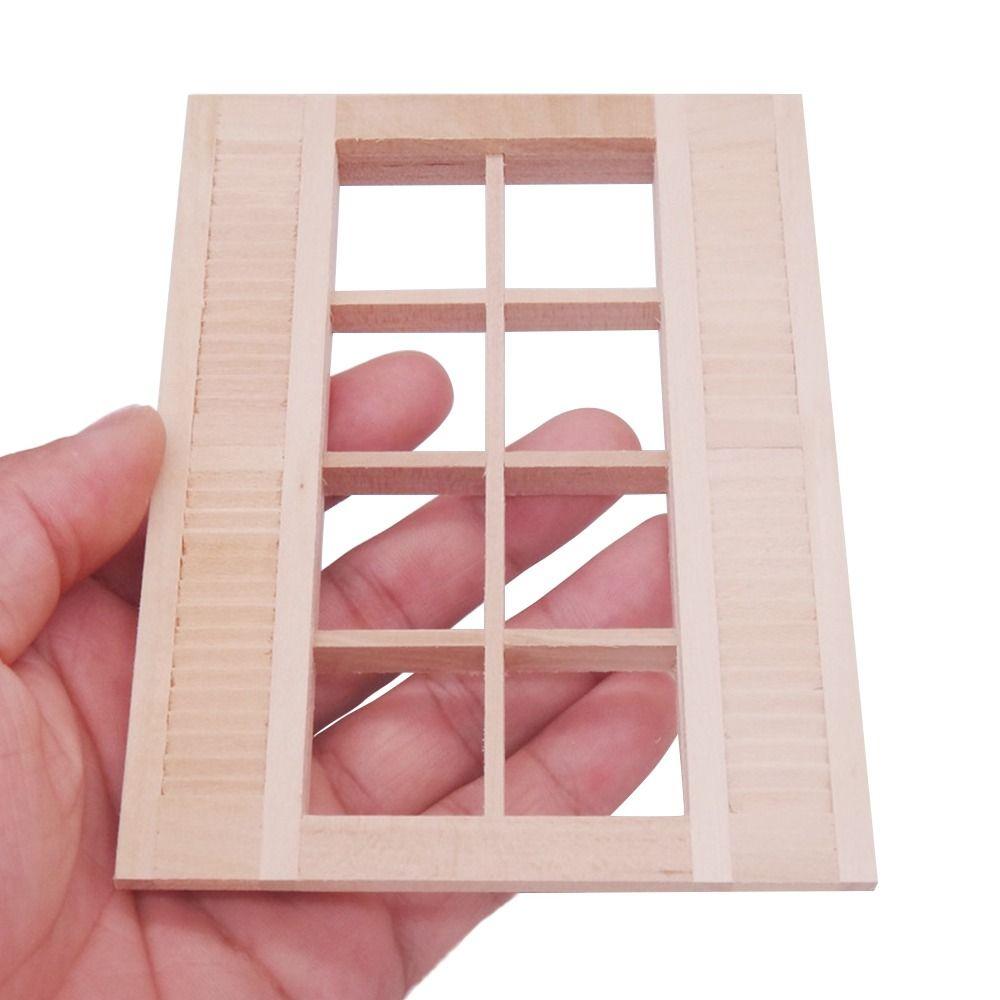 Dollhouse Furniture DIY Double Window Glass Plate Doll House Window Wooden Frame Doll Furniture