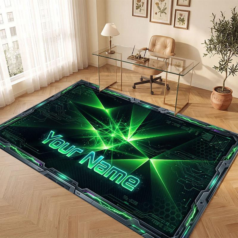 City Cyberpunk Theme Crystal Velvet Floor Rug Personalized Custom Name Text Warm Carpet Home Decoration