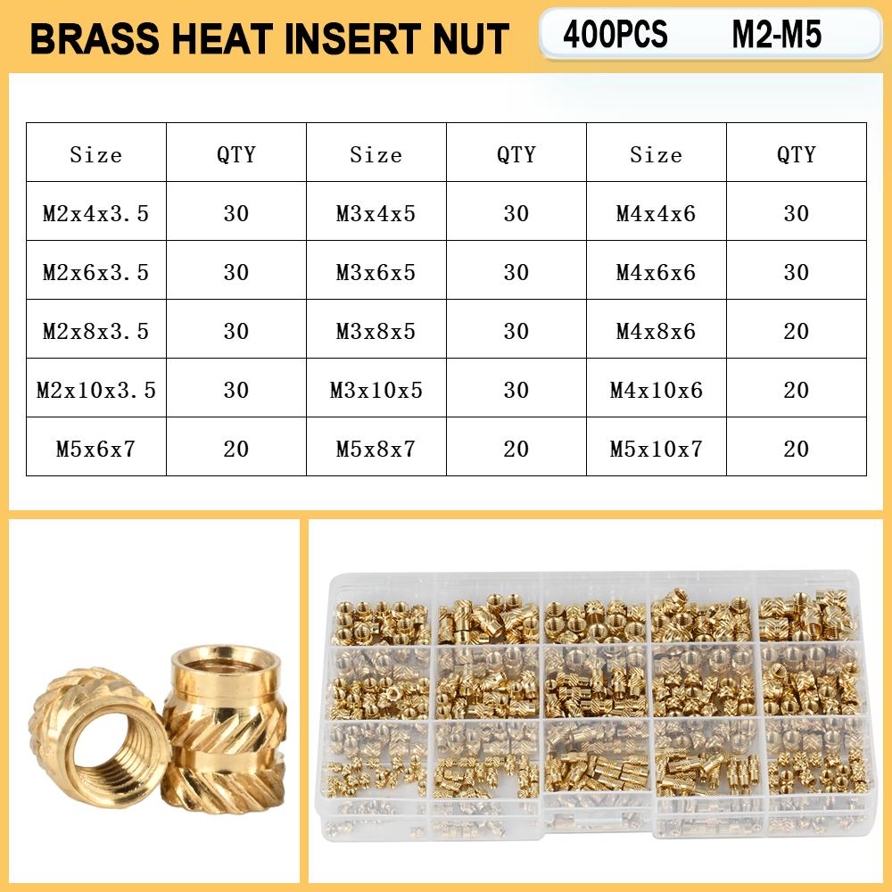 Brass Heat Insert Nut M2 M3 M4 M5 Kit With Box For 3d Printer Plastic Board Hot Melt Insertnut Thermal Molding Injection Nuts