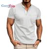 Уютные мужские рубашки поло с коротким рукавом, повседневные рубашки с молнией на четверть, облегающие рубашки с воротником-стойкой и базовым дизайном