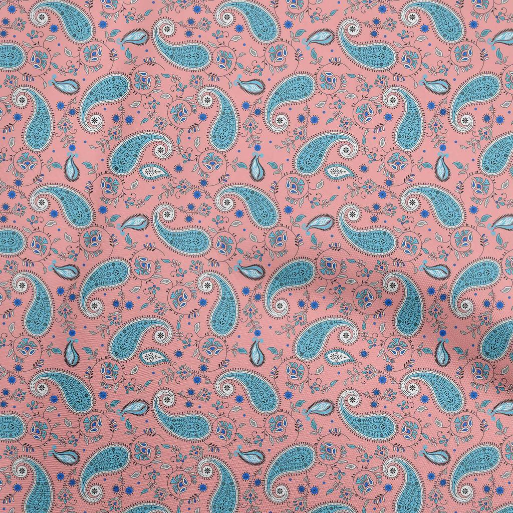 oneOone Cotton Flex Light Blue Fabric Paisleys Dress Material Fabric Print Fabric By The Yard 40 Inch