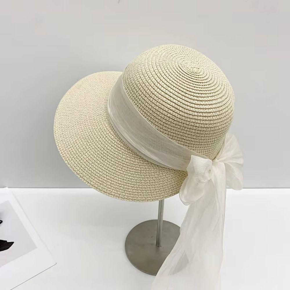 Foldable Straw Weaving Beach Hat UV Protection Woven Straw Hat French Style Straw Sun Hat Summer