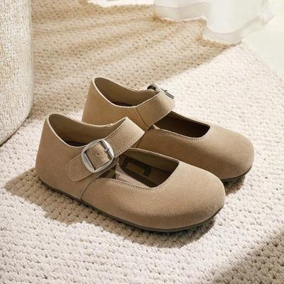 2024 Новая мода однотонные универсальные женские туфли с неглубоким носком однотонные удобные плоские туфли с однострочным ремешком-пряжкой