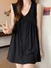 Black Solid Long Camisole Top With V-Neck A-Line Loose For Casual Spring