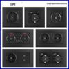 Black 16A German Standard Socket Panel with Double USB + Type C, Concealed European Installation