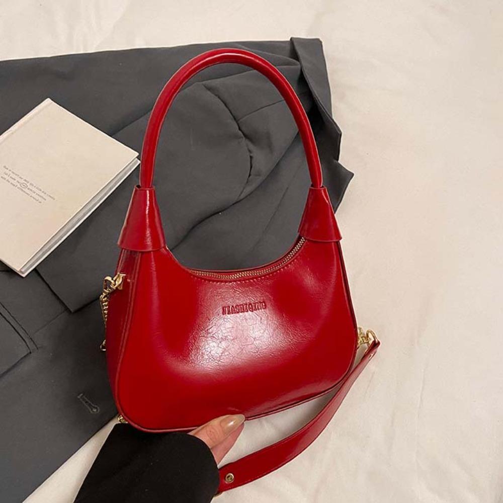 Large Capacity French Underarm Bag Solid Color Texture Handbag Classic PU Hobo Bag  Party