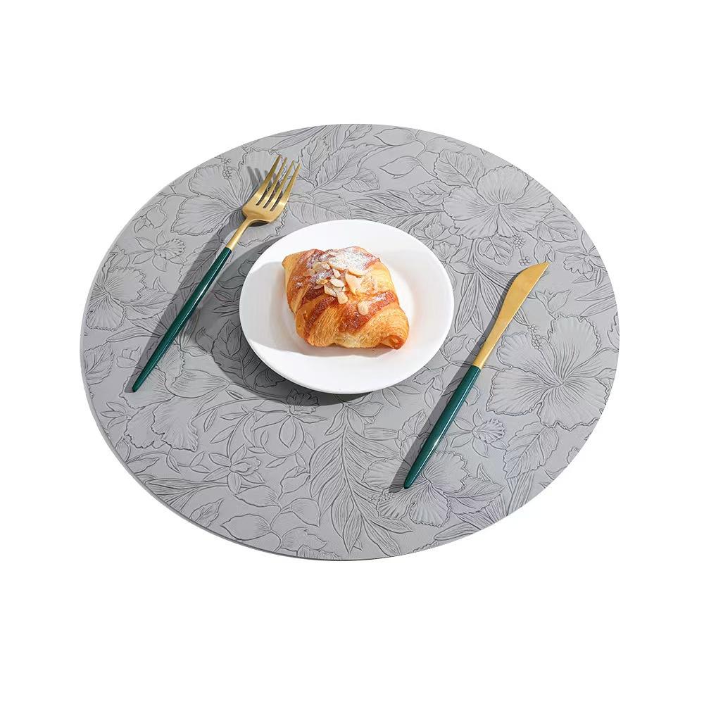 Round Floral Leather Place Mats 34cm, Heat Resistant Non-Slip Washable, Dual-Sided Two-Color Kitchen Coffee Table Mats for Home