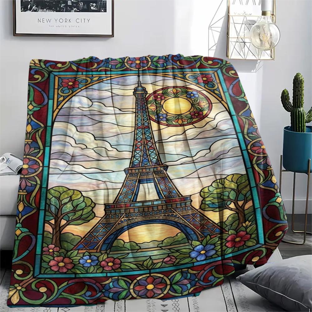 Paris Eiffel Tower Print Flannel Blanket, High quality Comfortable for All Seasons, Home Decor, Warmth and Comfort, Perfect for Christmas Gifts87