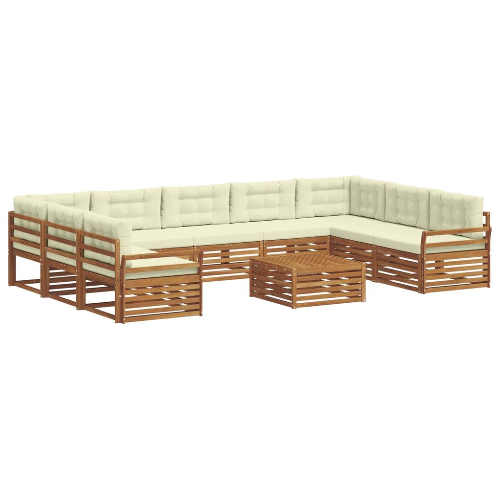 Outdoor Sofa Set 10 pcs Natural & Cream Solid Acacia Wood