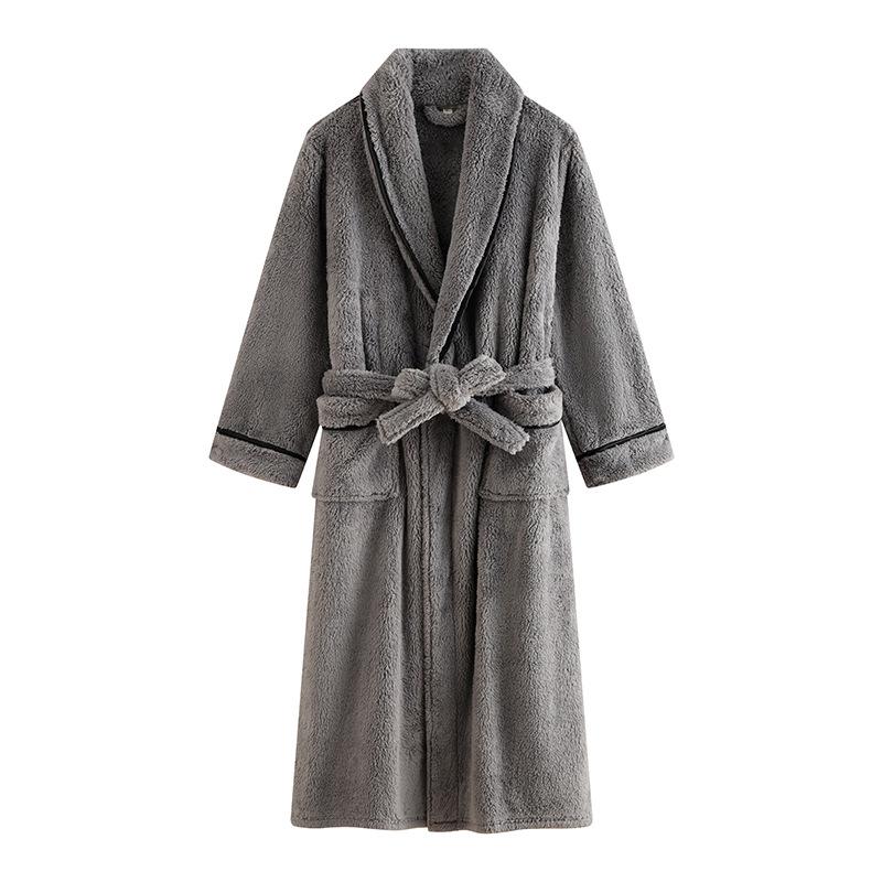 Men's Shawl Collar Robes Full Length Fleece Plush Bathrobes Soft Spa House Coat with Pockets Fluffy Spa Robes Unisex Winter Cozy Warm Spa Long Robe