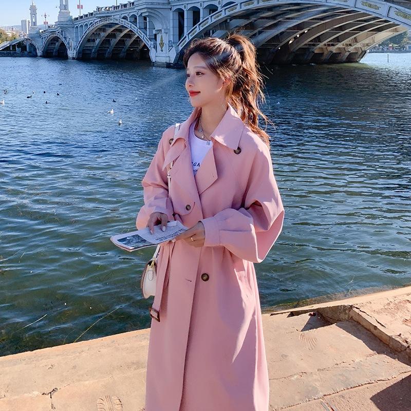 Весенне-осенняя розовая ветровка, женская куртка средней длины с поясом, элегантная дорожная куртка