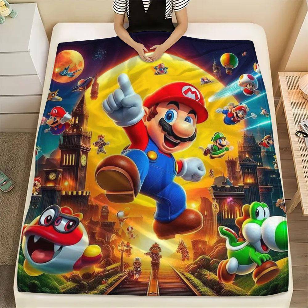 Super Mario Cartoon printing Flannel Blanket Bedroom Sofa Camping Warm blanket Gifts for family and friends-MJ009