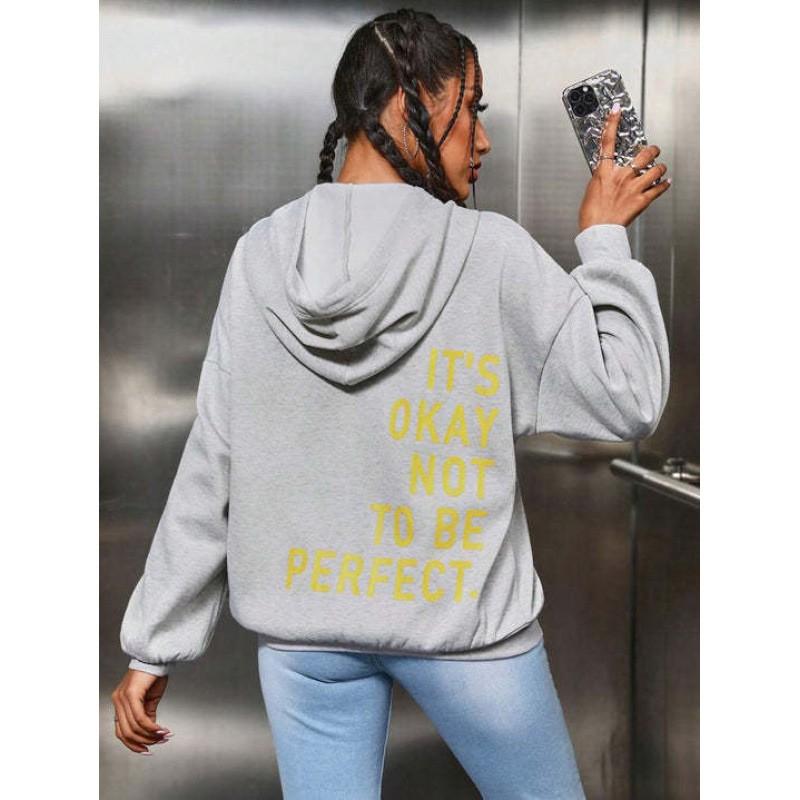 Womens Oversized Hooded Sweatshirt With Letter Print Loose Fit Long Sleeve Casual Streetwear Top