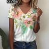 Футболки с 3D-принтом «Цветочный одуванчик», женская повседневная мода, футболка с коротким рукавом и V-образным вырезом, футболки для девочек, топы Y2k, женская одежда