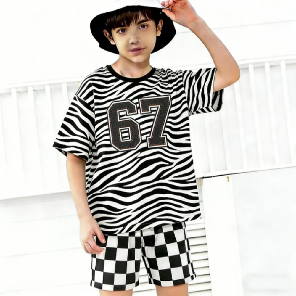Fashion Fake Cardigan 67 Zebra Color Printed Kids T-shirt and Shorts 2 Piece Set Summer Casual Outfit for Boys and Girls Kids Clothing
