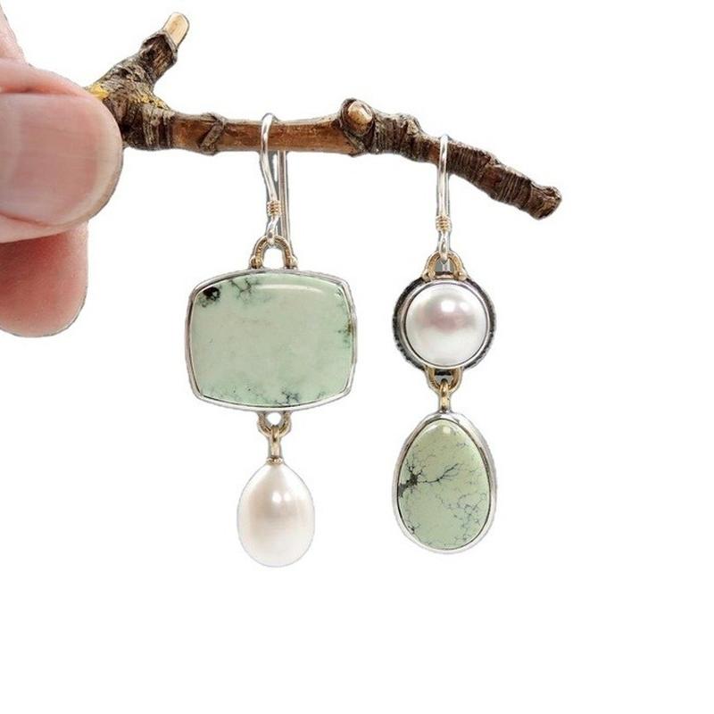 Креативные серьги-капли из сапфирового камня и искусственного жемчуга для женщин