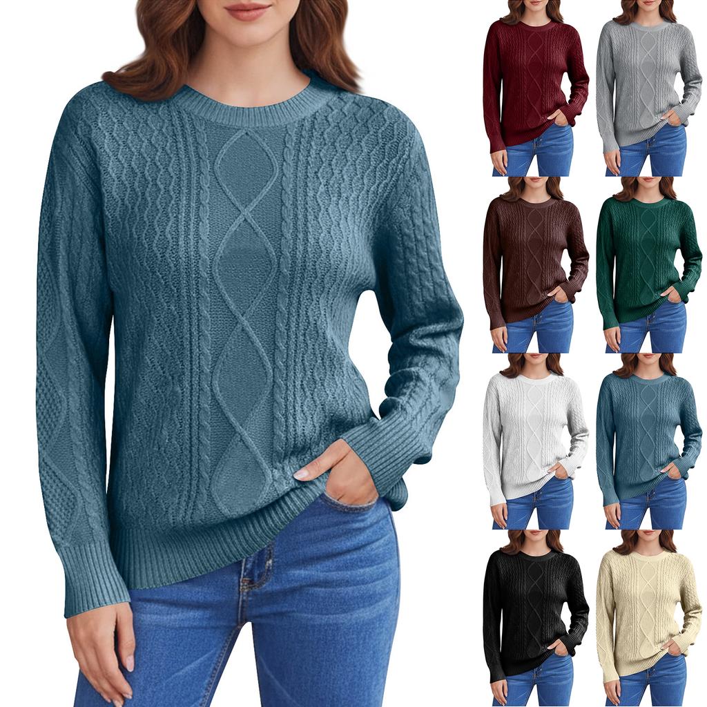 Женский вязаный свитер оверсайз с длинным рукавом, повседневный винтажный пуловер с кабельным узором