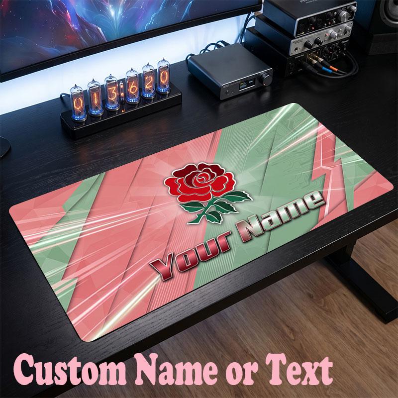 England Rugby Customized Name Text Mouse Pad, Large Desk Mouse Mat Personalized Home Office Present