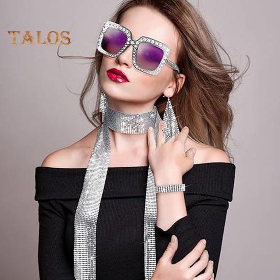 5 шт./компл. женский комплект ювелирных изделий с блестками и стразами, декор в винтажном стиле 60-х 70-х годов, сувениры для дискотеки, косплей, серьги, солнцезащитные очки, браслет, повязка на голову, шарф, комплект