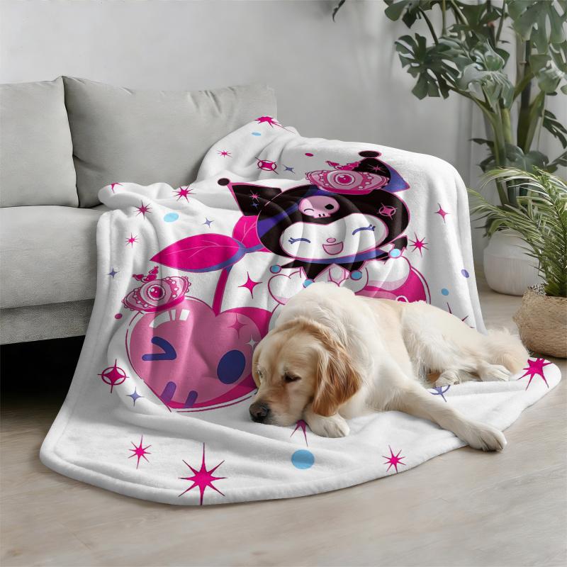 Lovely Kuromi Flannel Blanket Soft Warm Throw Japanese Anime Leg Blanket Camping Office Bedroom School Nap Blanket Summer Quilt