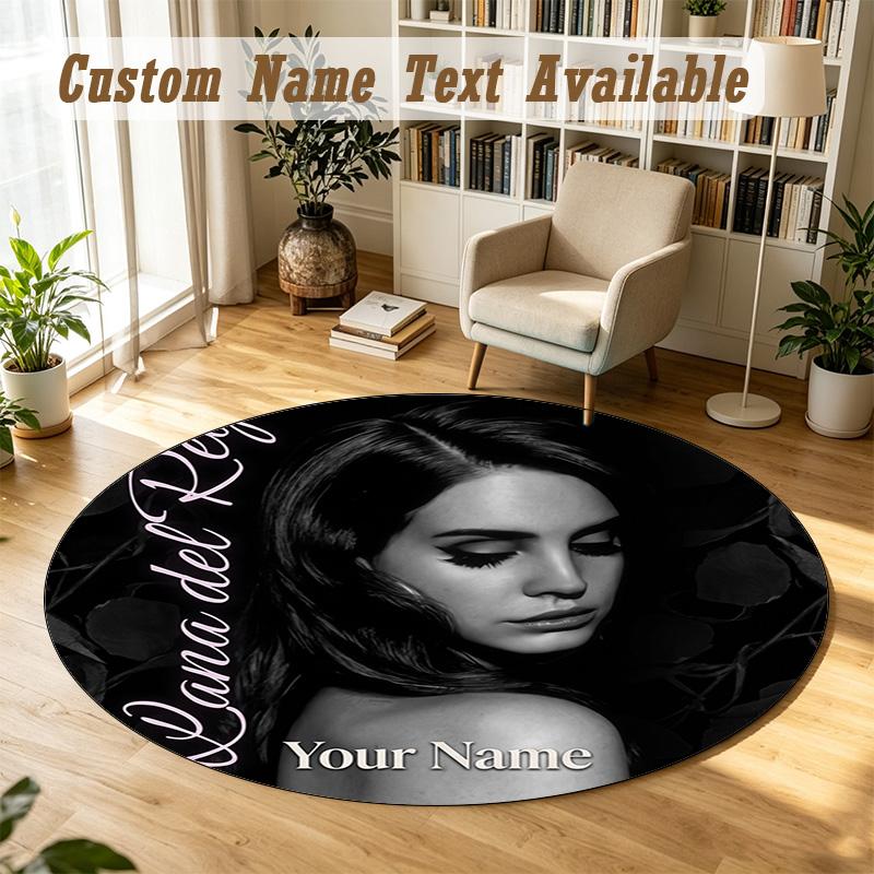 Round Rug Custom NameLana Del Rey Pattern Non Slip Carpet Home Floor Decor