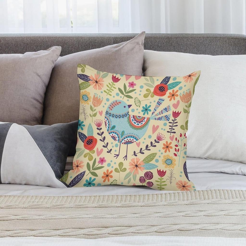 Catoon Bird Short Velvet Throw Pillow Covers 18x18 Double Sided with Zipper Decorative Pillows for Couch Cushion Sofa Outdoor