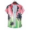 Tropical Coconut Tree Pattern Men's Short Sleeve Button Down Lapel Shirt For Summer Resort Holiday Hawaiian Style Oversized Tops