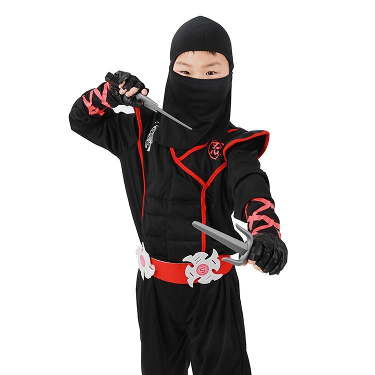 Kids Ninja Costume Role Play Set Soft Fabric Black/Red 4-5 Years 120cm with Accessories