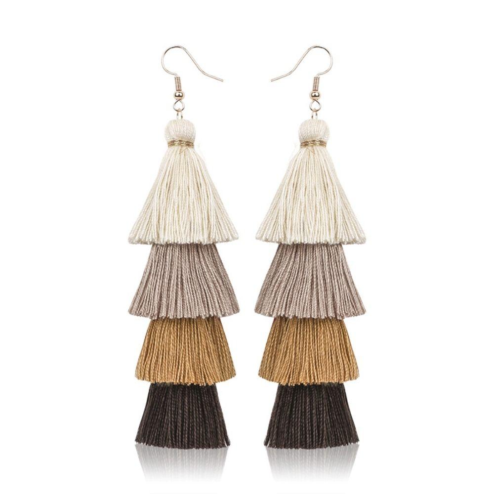 Bohemian Rainbow Earrings Colorful Braid Dangle Earrings Handmade Layered Tassel Earrings  Women