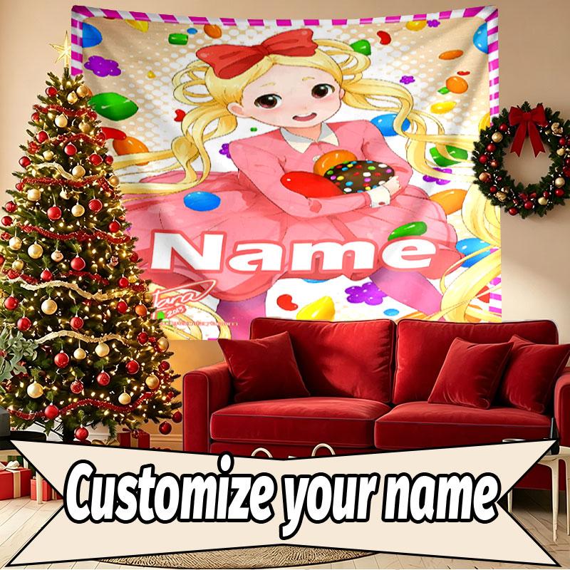 Custom Name Personalized Candy Crush Saga Print Tapestry, Wall Art Decor, Bedroom, Dorm, Apartment, LivingRoom, Party Backdrop, Gift for Birthday